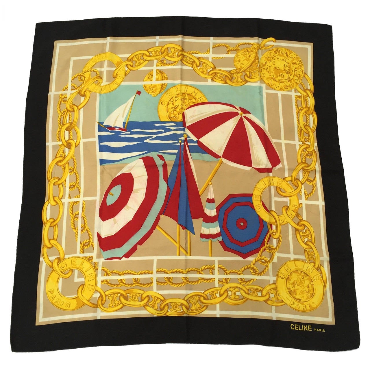 Celine 80s Mediterranean beach silk scarf. For Sale