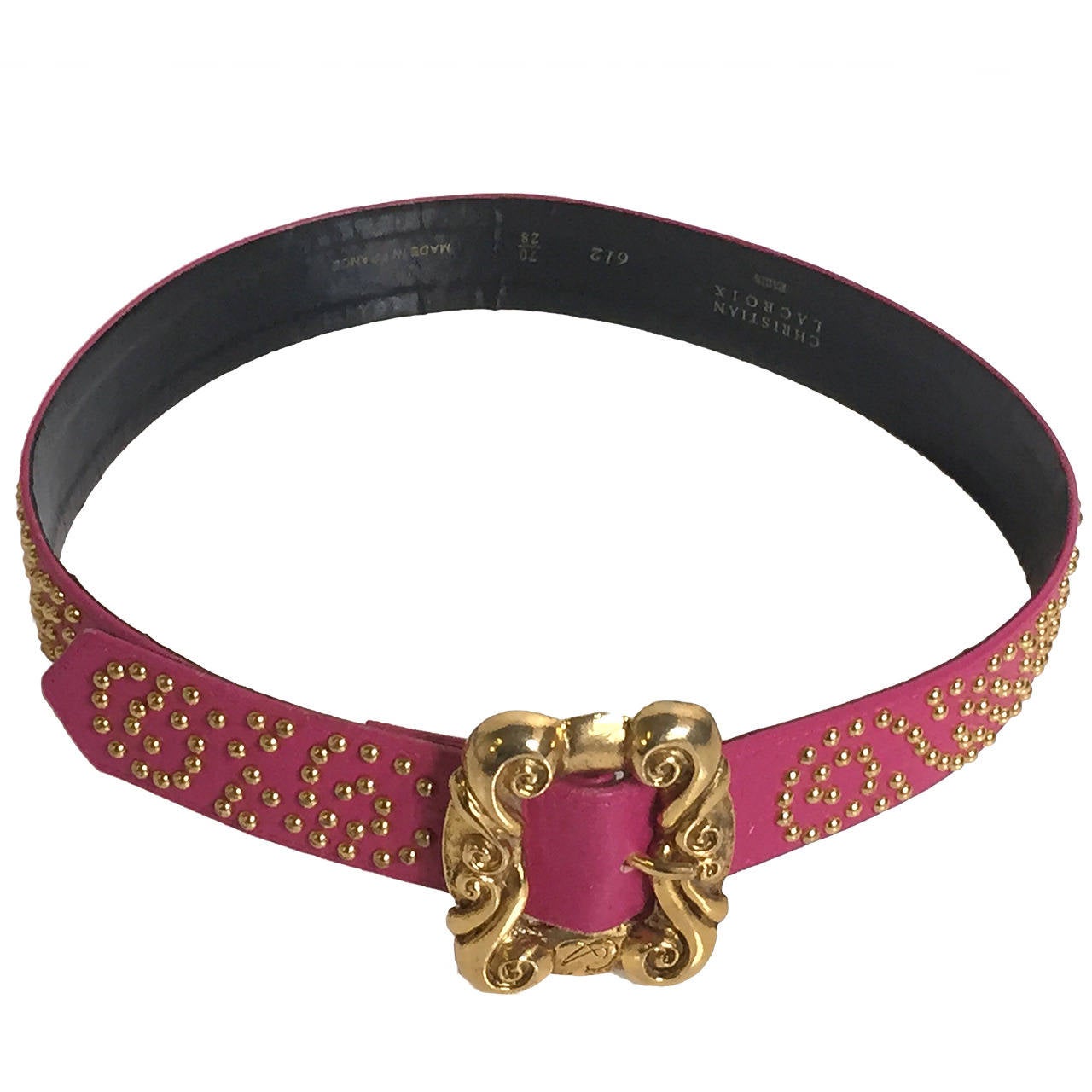Christian Lacroix 80s pink leather studded belt size small. For Sale at