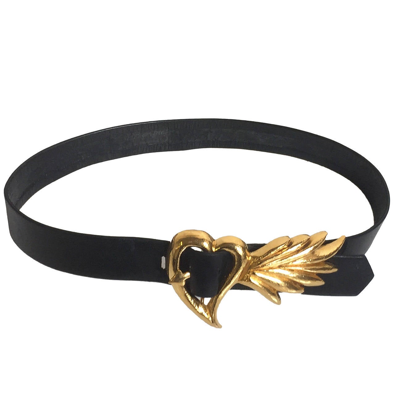 Karl Lagerfeld 80s gold flaming heart leather belt size small. For Sale