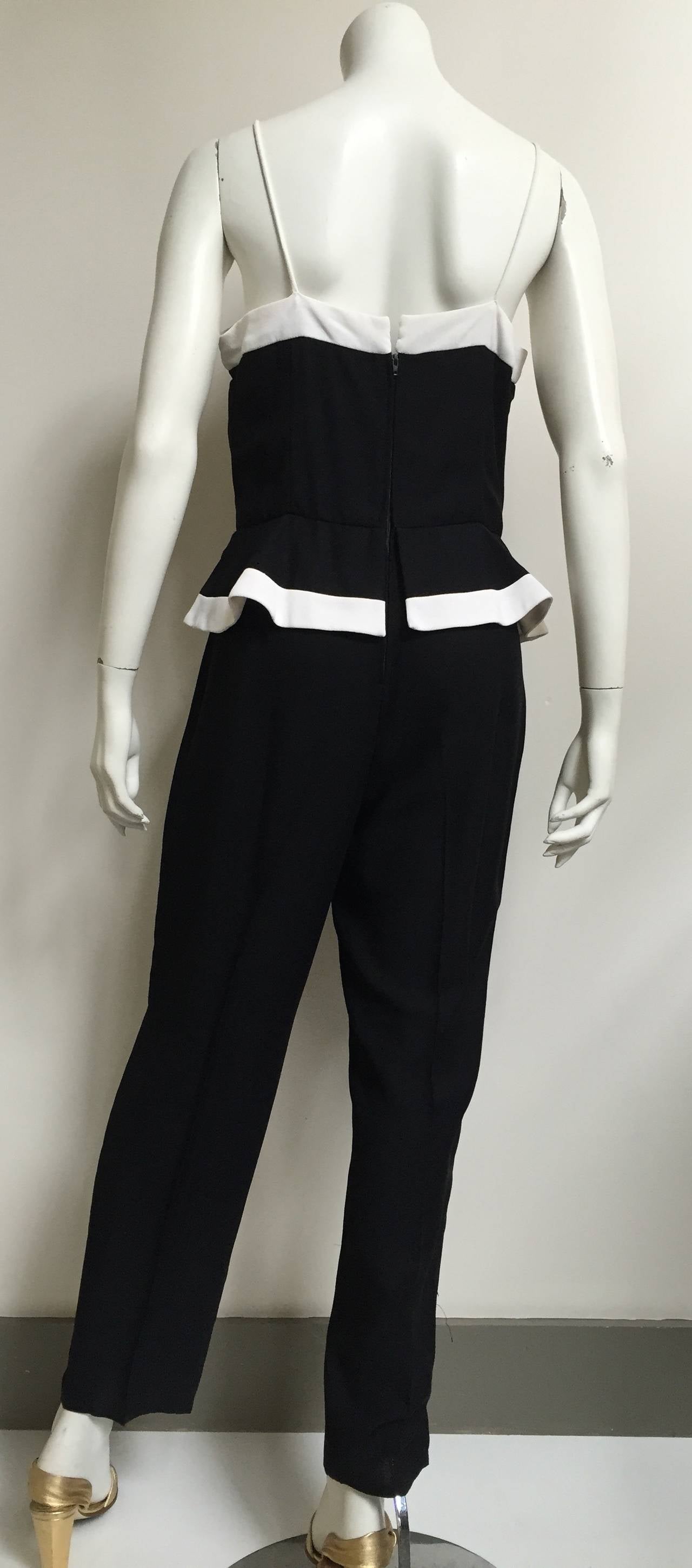 Women's Raul Blanco for Saks 1980s Black and White Peplum Jumpsuit Size 8. For Sale