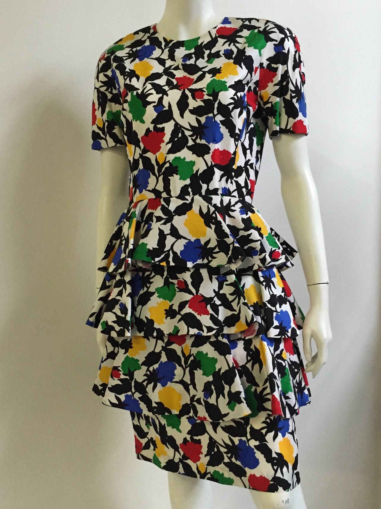 Arnold Scaasi Floral Silk Dress  In Good Condition For Sale In Atlanta, GA