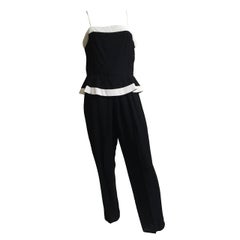 Raul Blanco for Saks 1980s Black and White Peplum Jumpsuit Size 8.