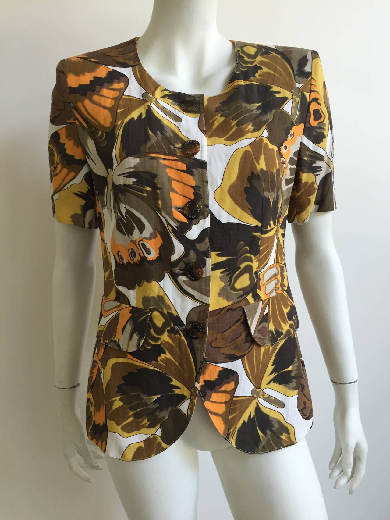 Hanae Mori Paris Linen Asian Butterfly Jacket size 8. Never Worn. For Sale 5
