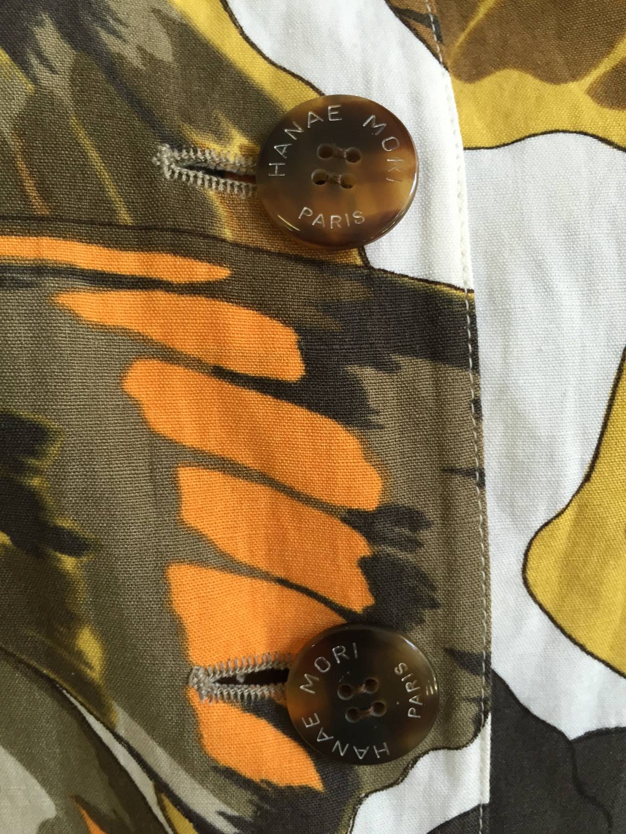 Brown Hanae Mori Paris Linen Asian Butterfly Jacket size 8. Never Worn. For Sale