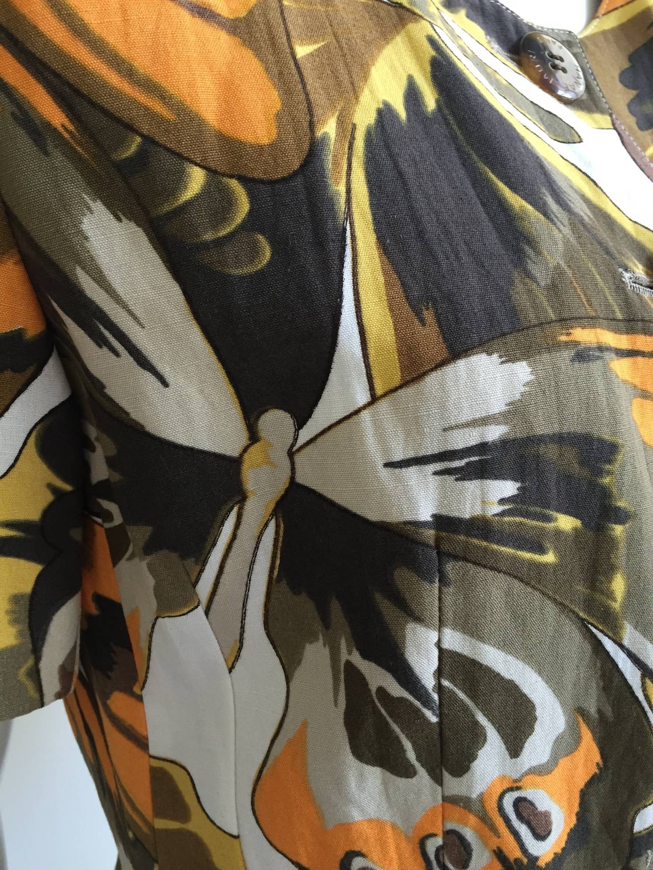 Hanae Mori Paris Linen Asian Butterfly Jacket size 8. Never Worn. For Sale 2