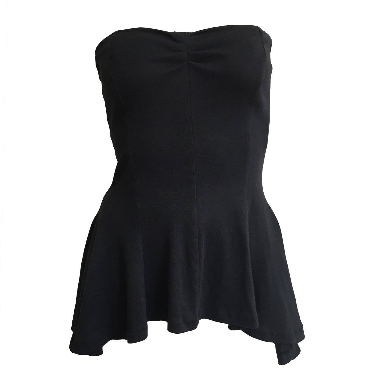Norma Kamali Black Cotton Strapless Top Size Small. For Sale