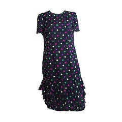 Vintage Louis Feraud silk navy with polka dot dress size 10, 1980s