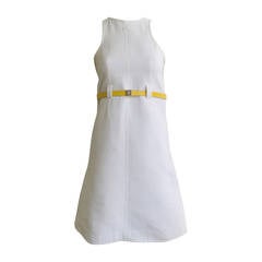 Vintage Courreges White Cotton Dress with Belt Size 6.