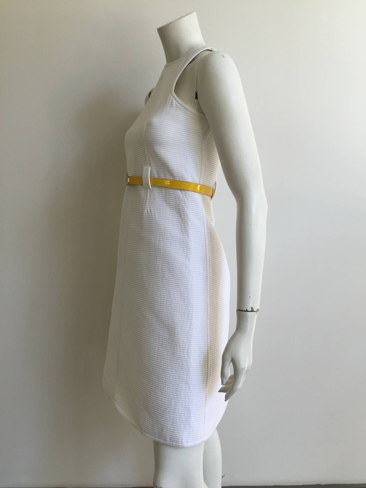 Courreges White Cotton Dress with Belt Size 6. For Sale 1