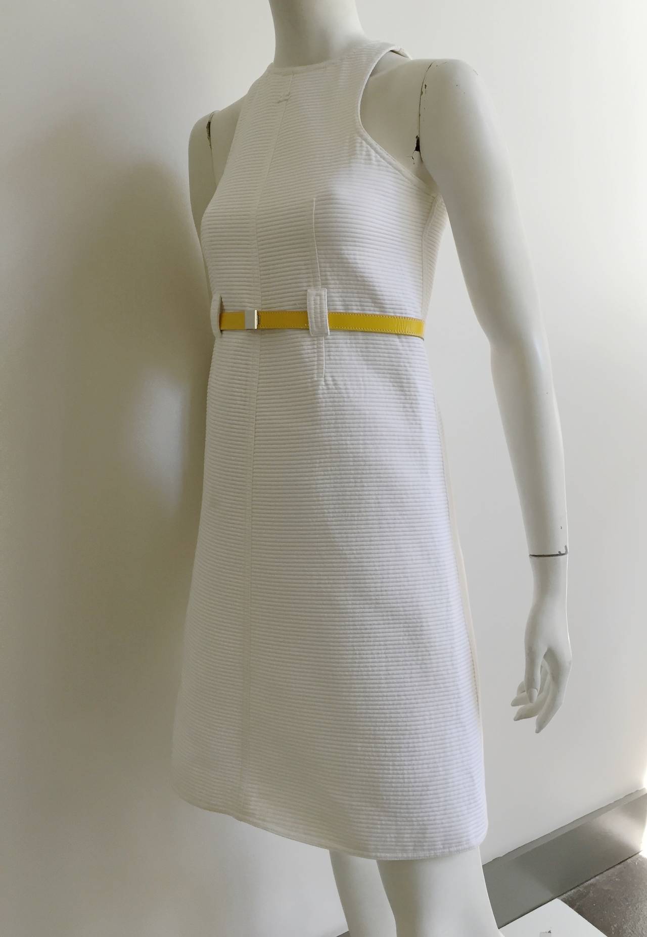 Courreges White Cotton Dress with Belt Size 6. For Sale 4