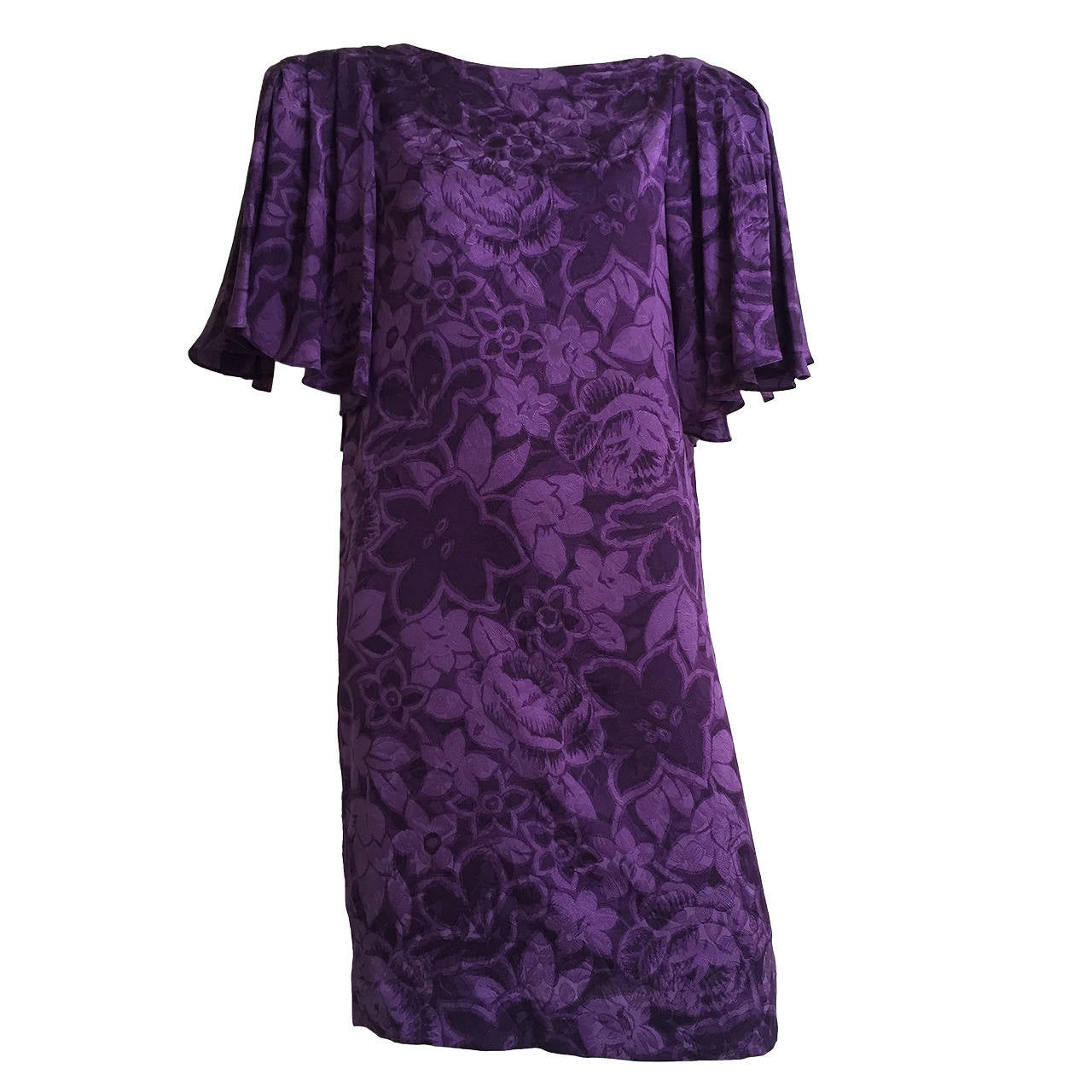 Hanae Mori for Neiman Marcus 80s floral silk dress size 8. For Sale