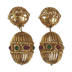 Dior 90s gold bird cage drop clip earrings.