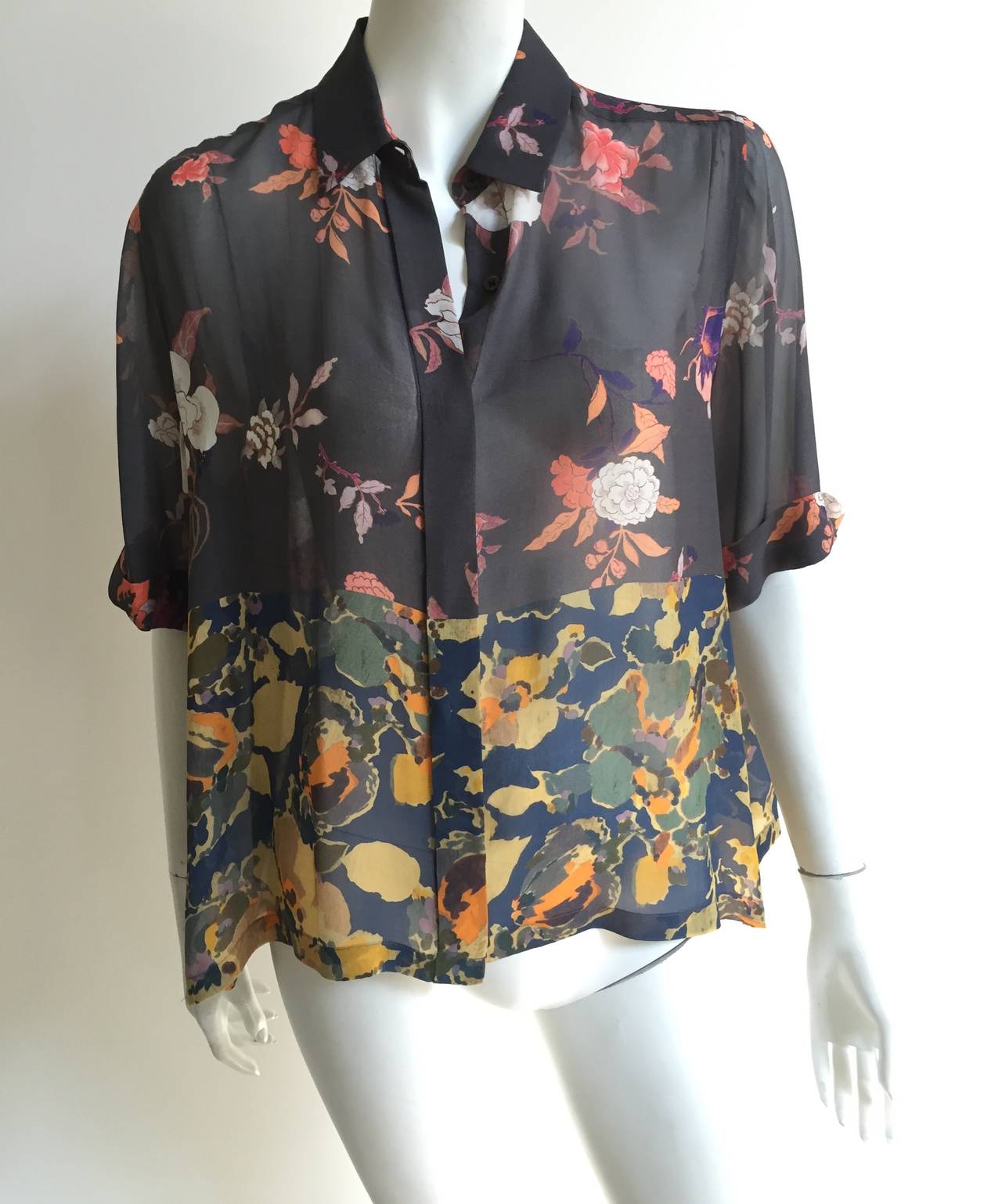 Dries Van Noten Asian floral silk blouse size 8 / 42. at 1stDibs ...