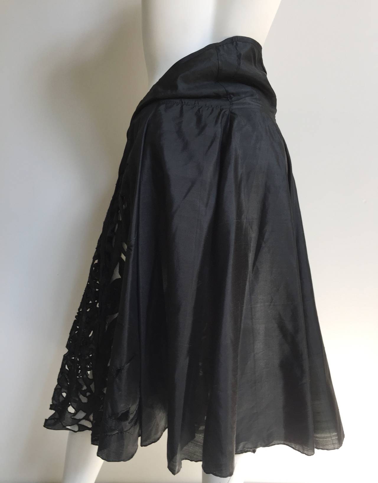Dries Van Noten cutout black silk skirt size 6 / 40. at 1stDibs