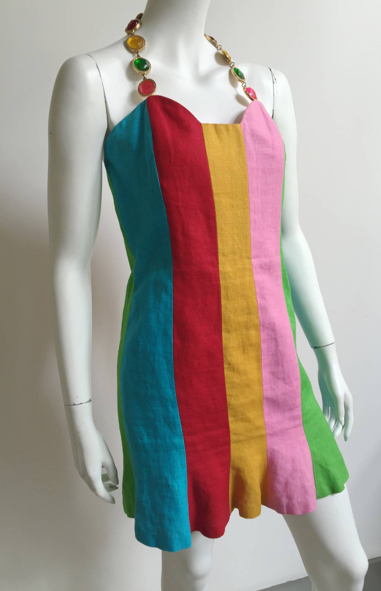 Gemma Kahng 90s striped linen dress size 8. In Good Condition In Atlanta, GA