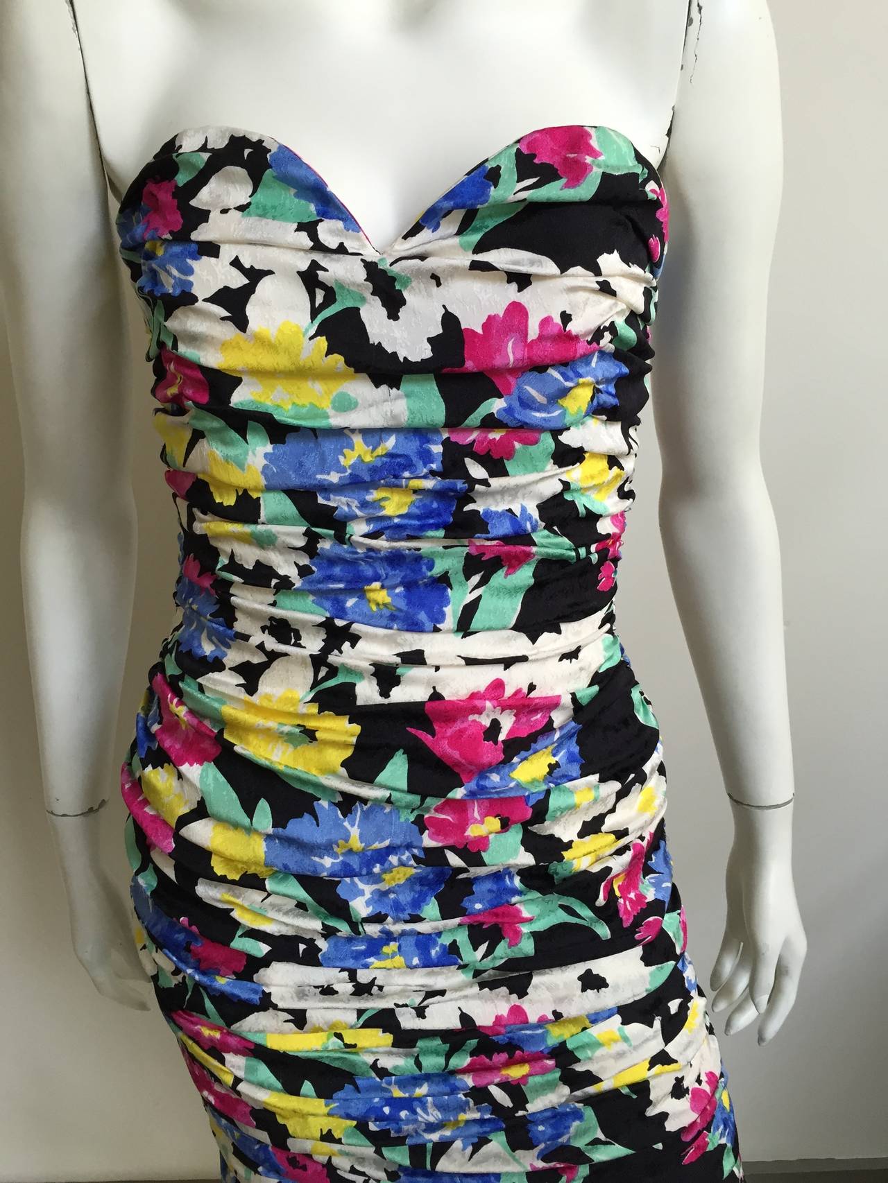 Dior Marc Bohan Silk Strapless Cocktail Dress Size 4, 1980s For Sale at ...