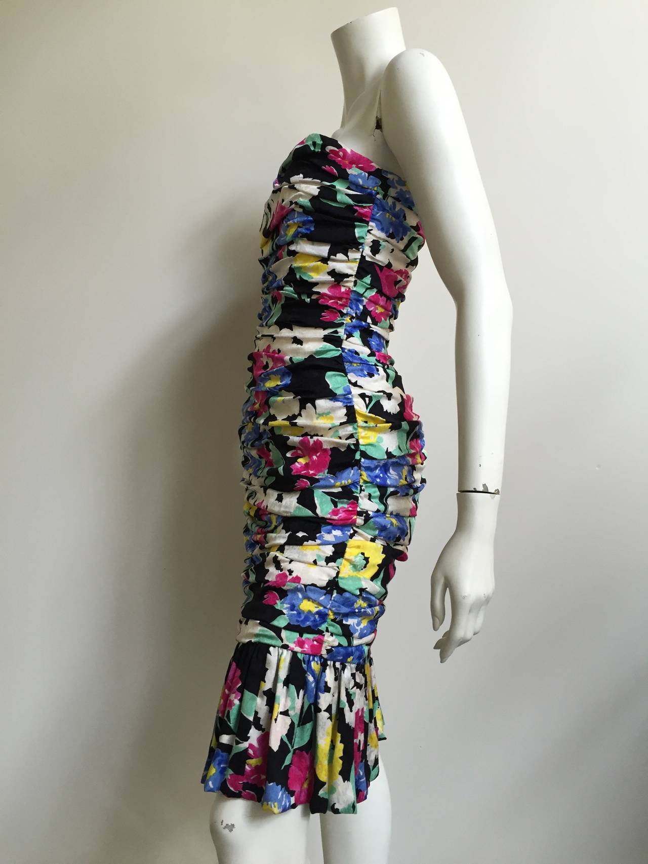 Dior Marc Bohan Silk Strapless Cocktail Dress Size 4, 1980s For Sale 2