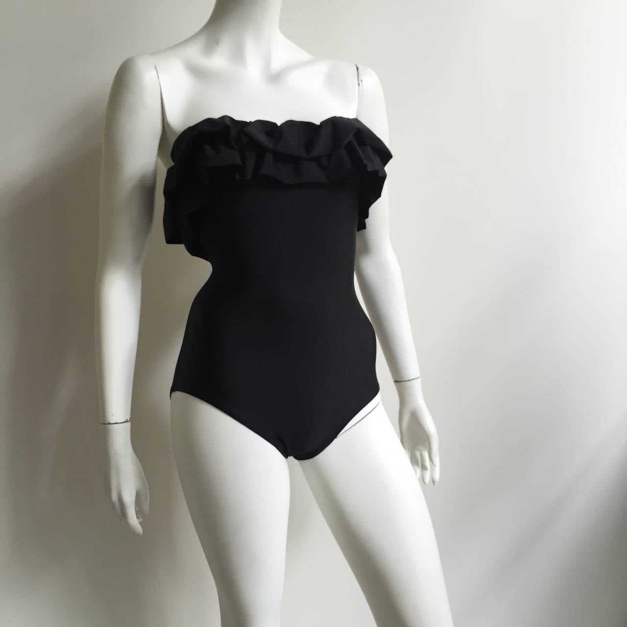 Black Bill Blass 70s black ruffled swimsuit size 4.