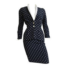 Thierry Mugler 80s navy polka dot suit size 4.