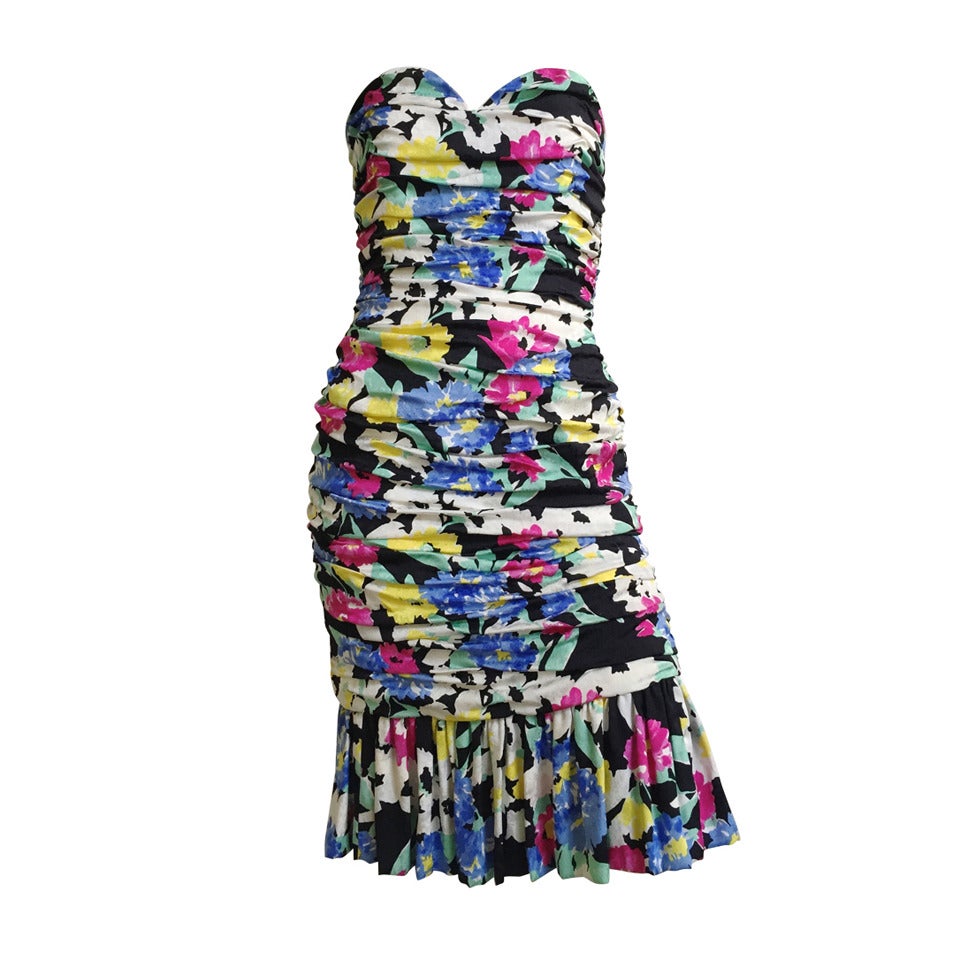 Dior Marc Bohan Silk Strapless Cocktail Dress Size 4, 1980s For Sale at ...