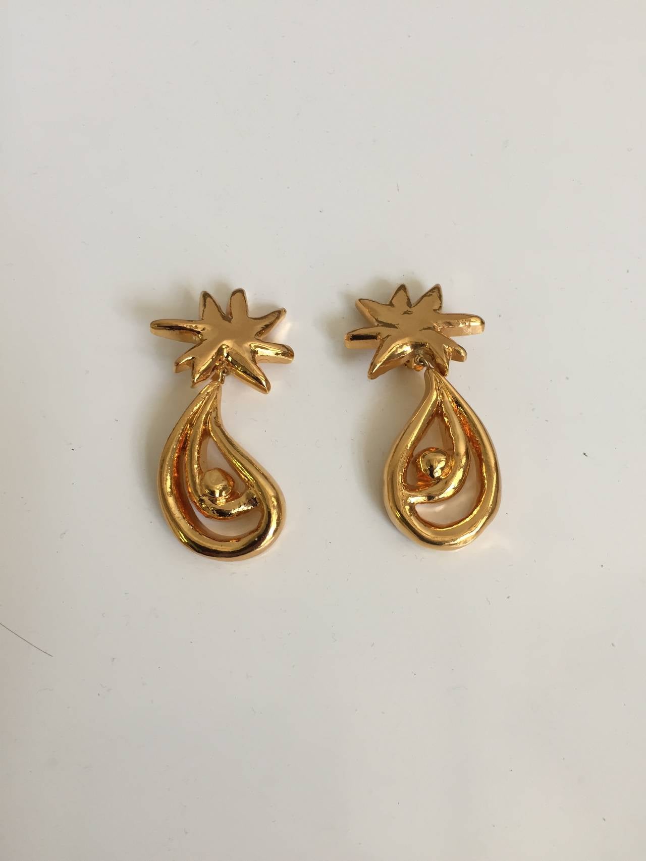 Artist Christian Lacroix 1980s Whimsical Gold Clip on Earrings. For Sale
