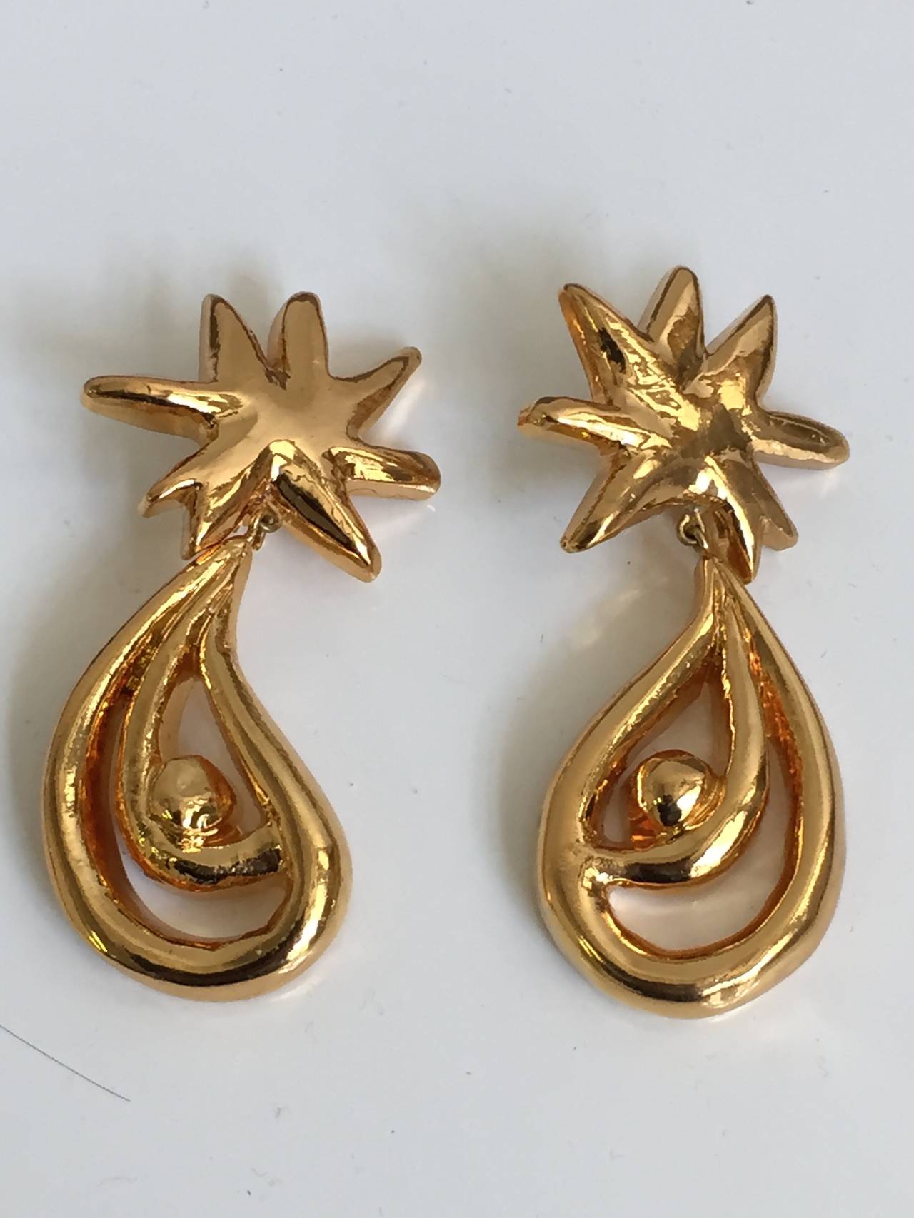 Christian Lacroix 1980s Whimsical Gold Clip on Earrings. For Sale 2