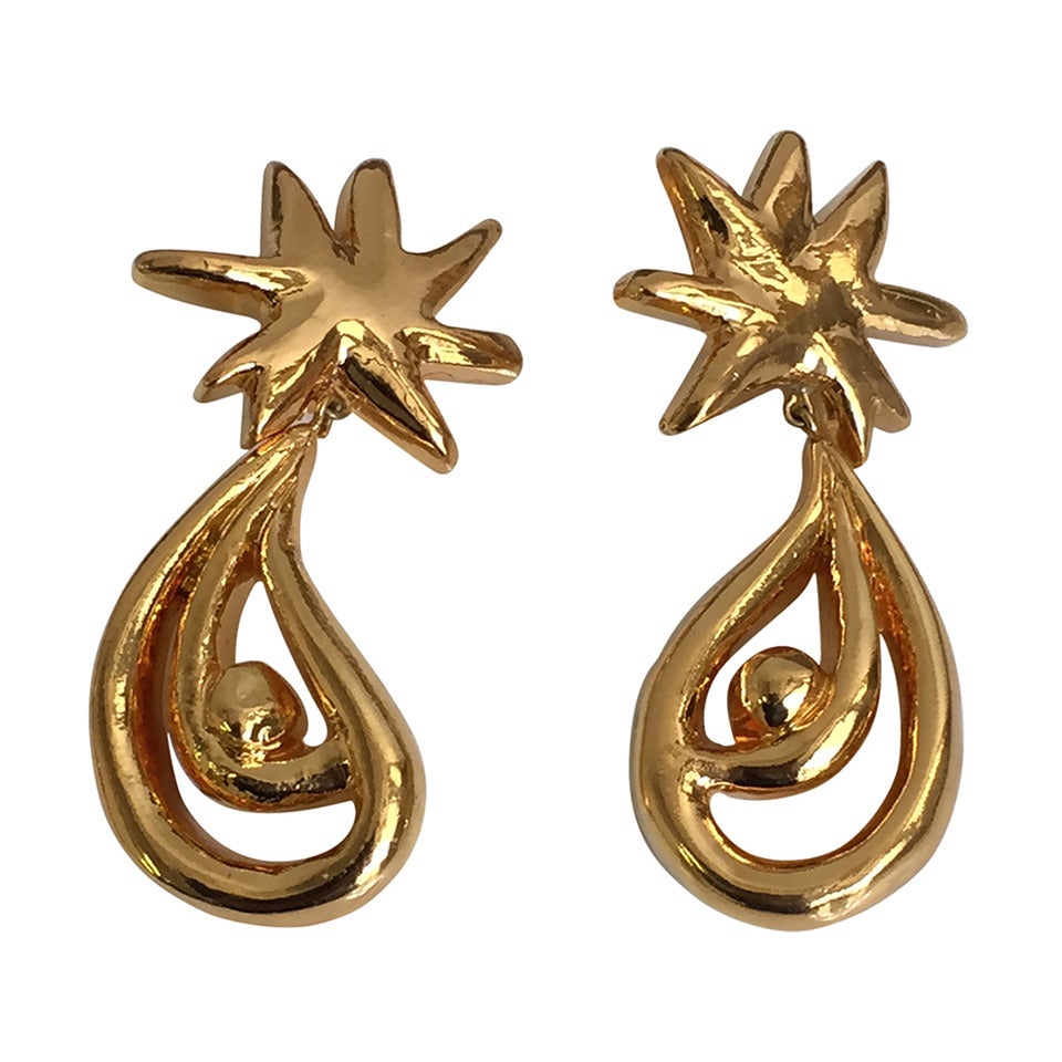 Christian Lacroix 1980s Whimsical Gold Clip on Earrings. For Sale