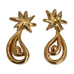 Christian Lacroix 1980s Whimsical Gold Clip on Earrings.