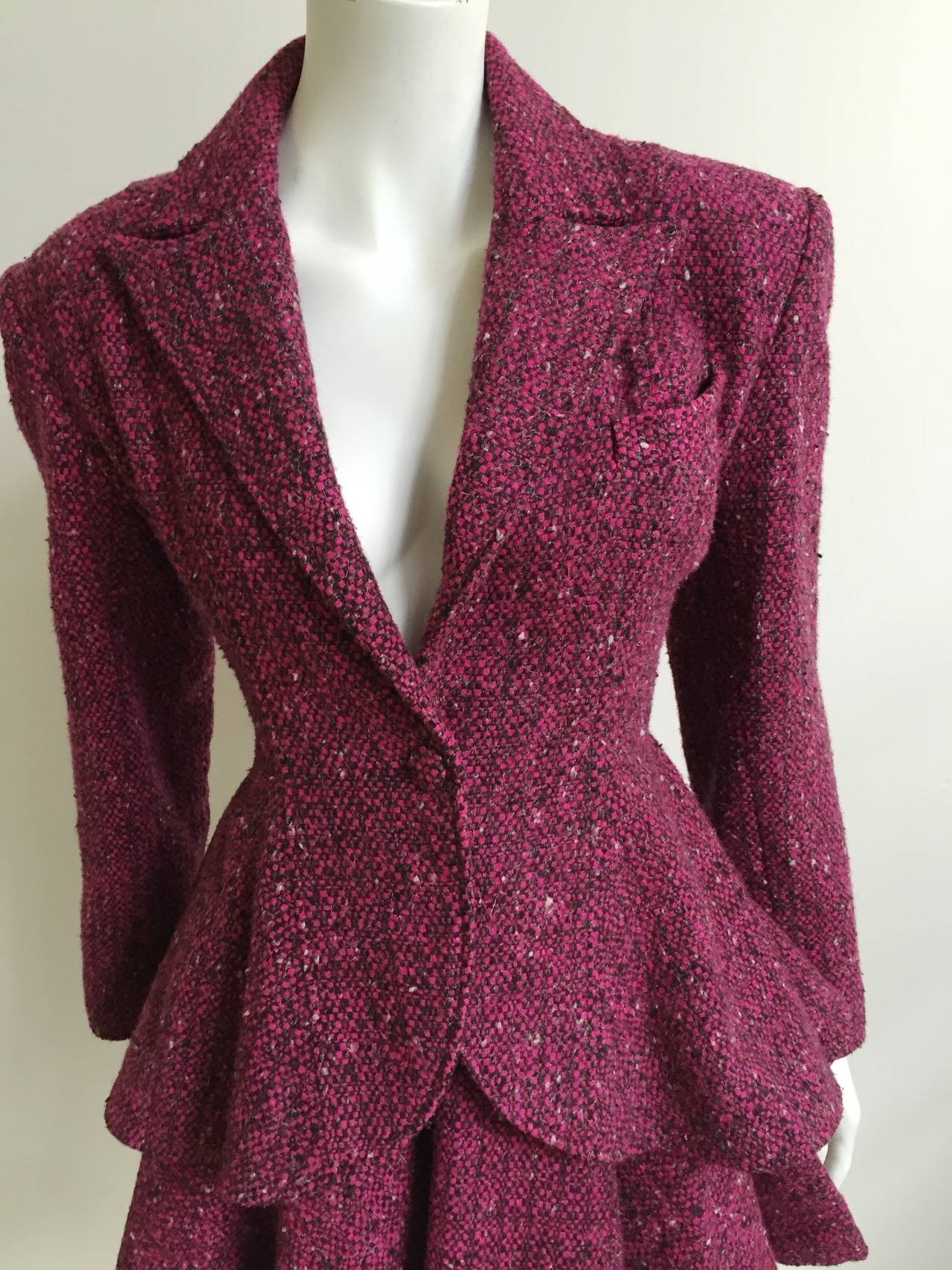 Patrick Kelly Paris 1988 skirt tweed suit size 4 ( Please see & use measurements to measure your body). This is from the private collection of long time friend & model Carol Martin of Atlanta. This was a gift from Patrick Kelly himself to Carol