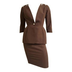 Tailleur jupe en laine marron Thierry Mugler des années 80, taille 4