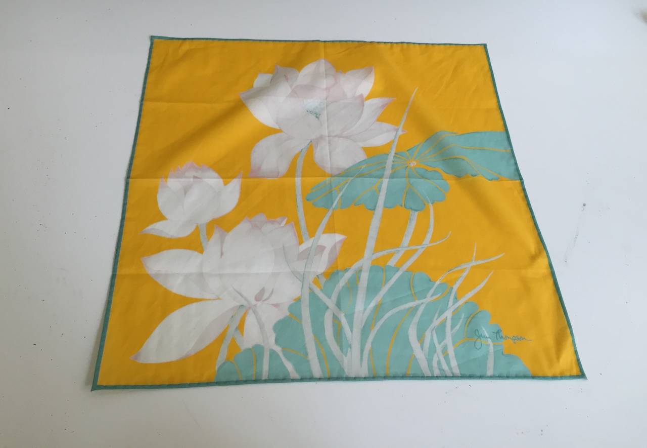 Jim Thompson 'Lotus' silk pocket square. For Sale 4