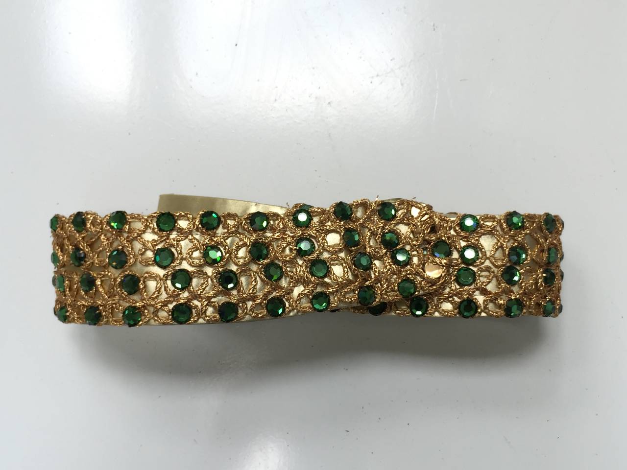 Lillie Rubin 70s gold rope with green rhinestones evening belt. 4