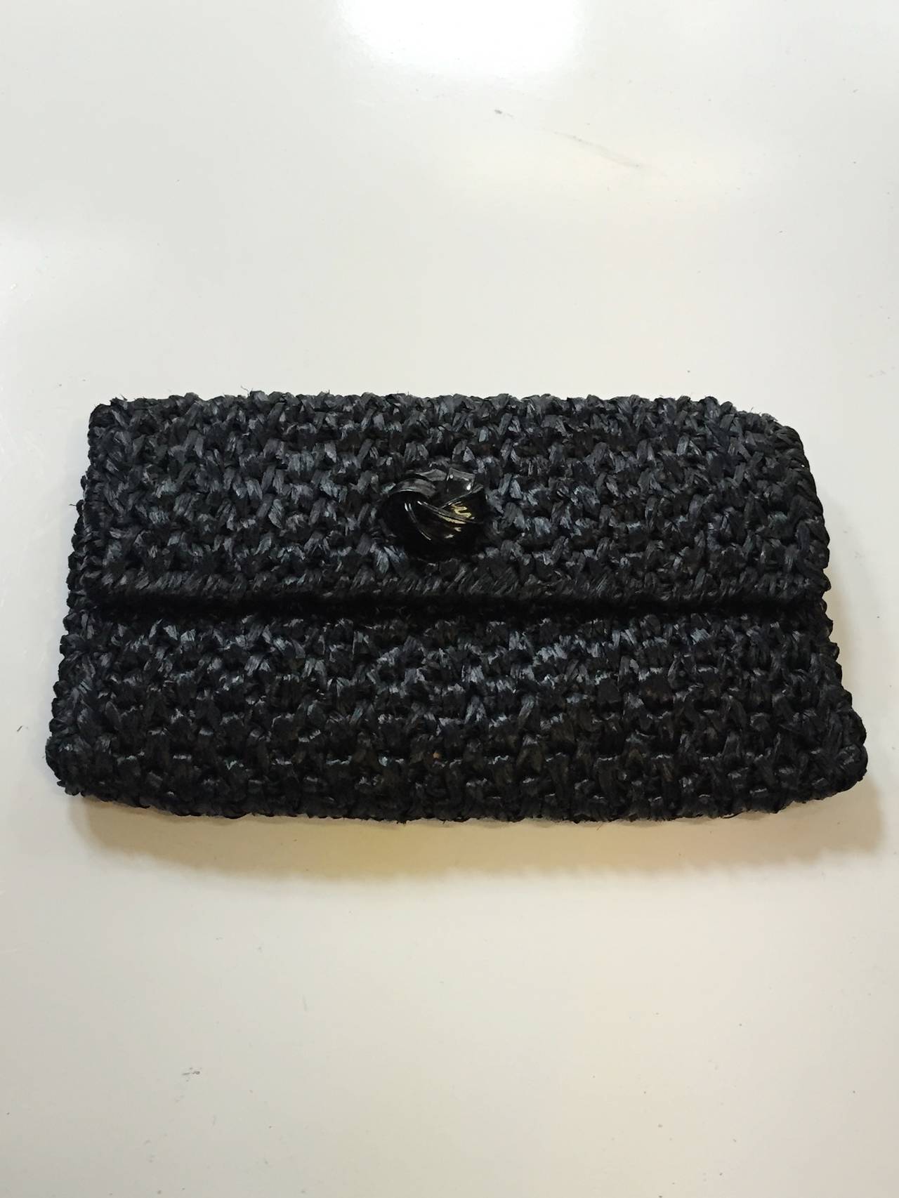 Koret 60s black rafia clutch made in Italy. For Sale 1