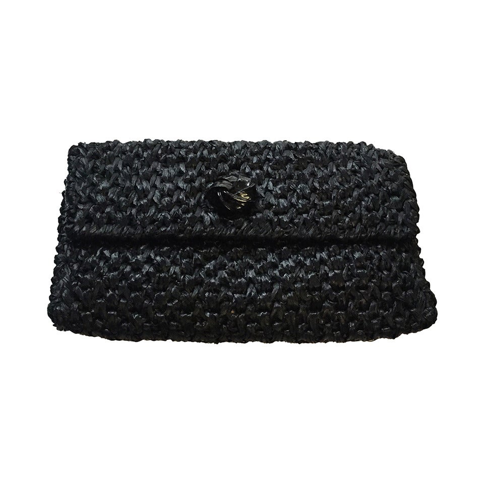 Koret 60s black rafia clutch made in Italy. For Sale
