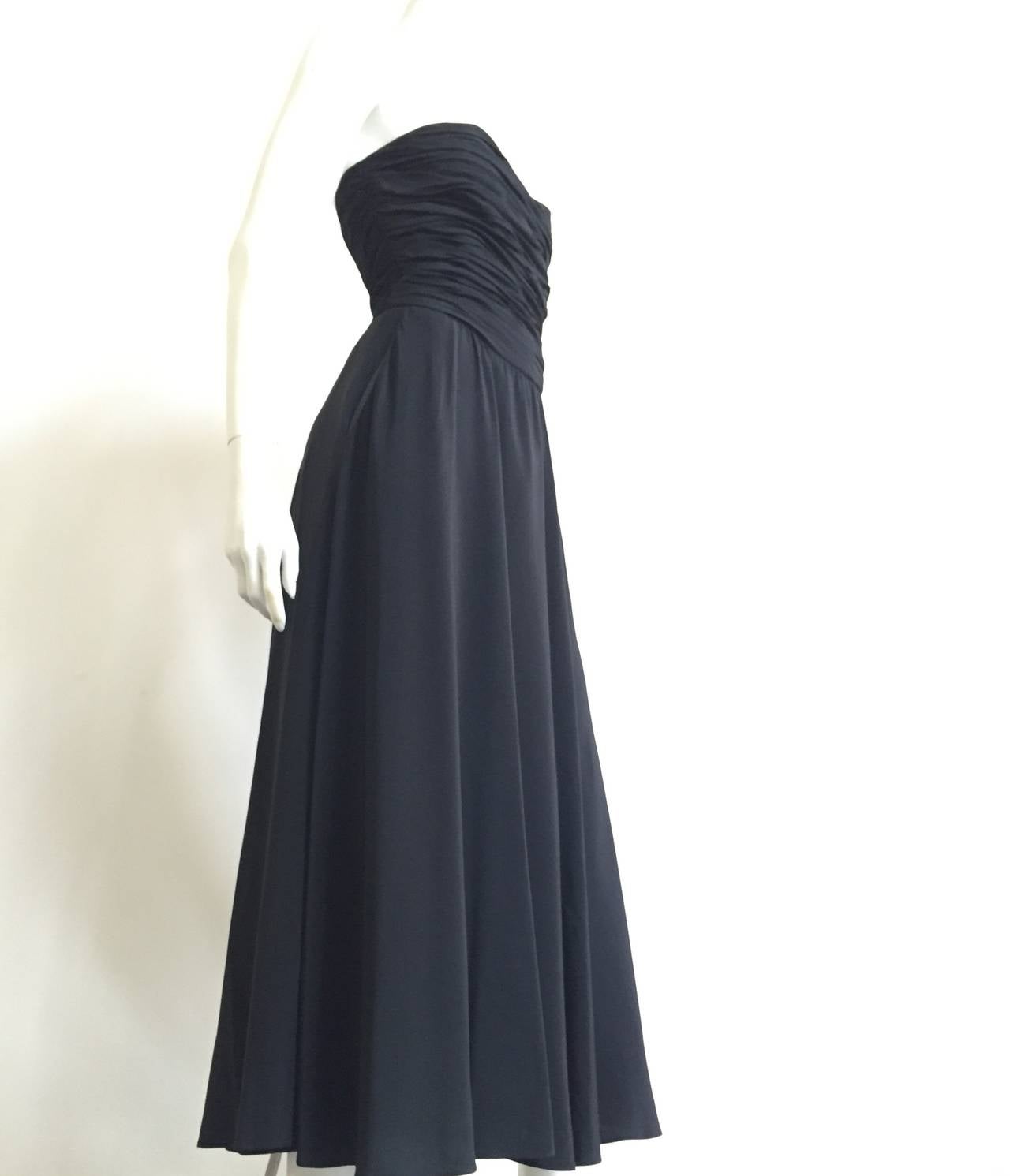 Albert Nipon Black Silk Strapless Evening Dress with Pockets  For Sale 2