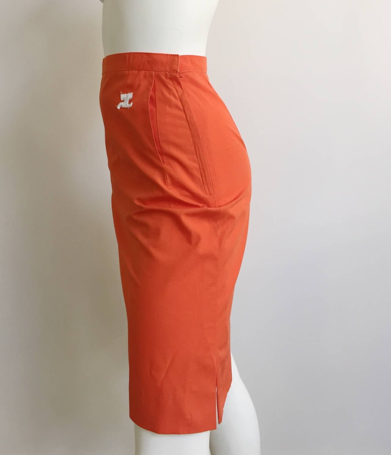 Women's Courreges Orange Cotton Skirt With Pockets 