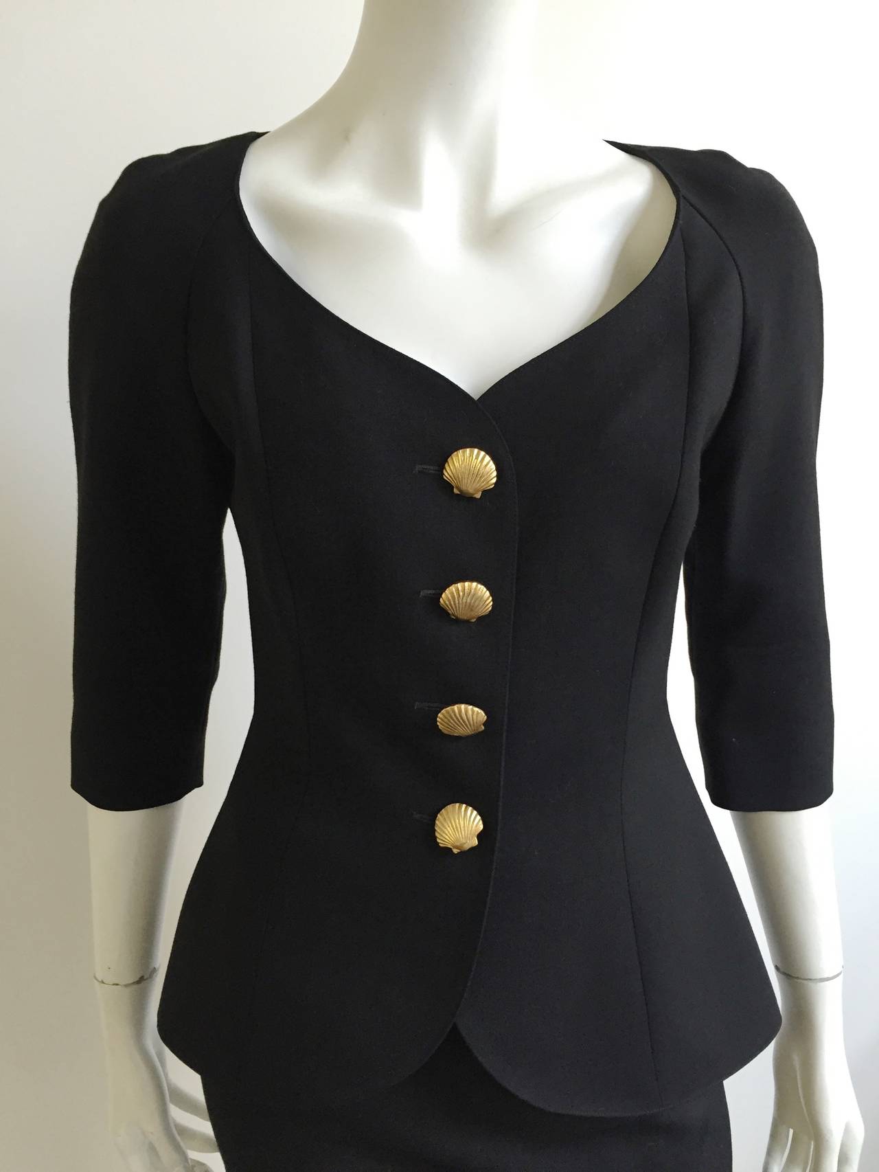 Lolita Lempicka Paris 80s black skirt suit size 4. In Good Condition In Atlanta, GA