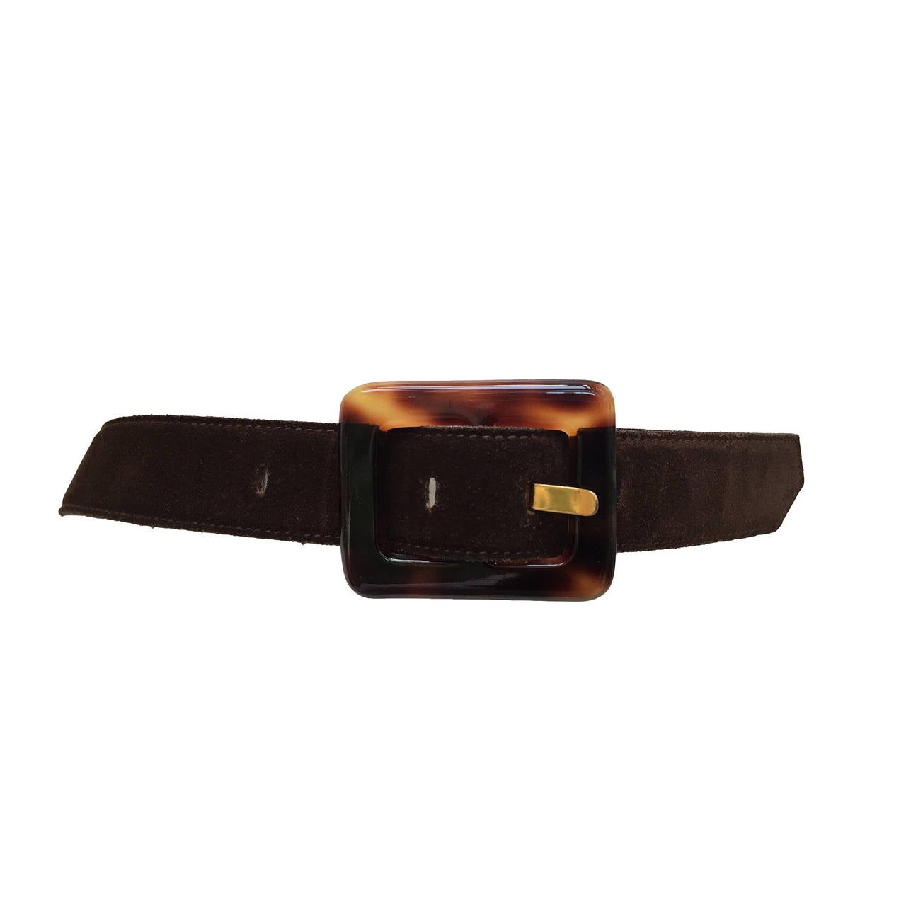 Yves Saint Laurent 80s brown suede tortoiseshell belt. For Sale