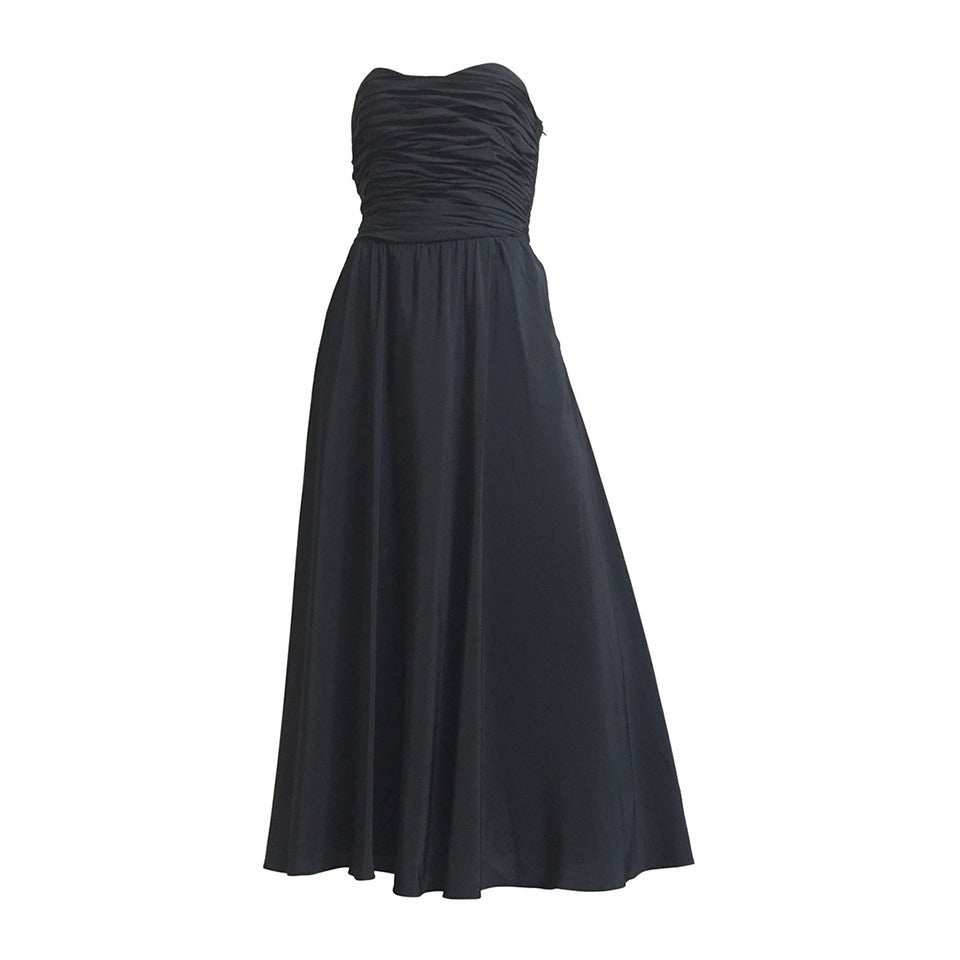 Albert Nipon Black Silk Strapless Evening Dress with Pockets  For Sale