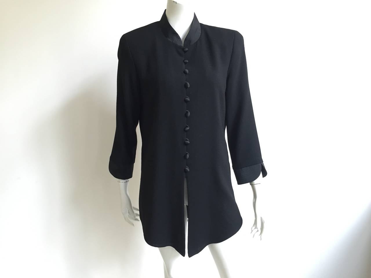 Scaasi Black Long Wool Jacket Size 10. For Sale 6
