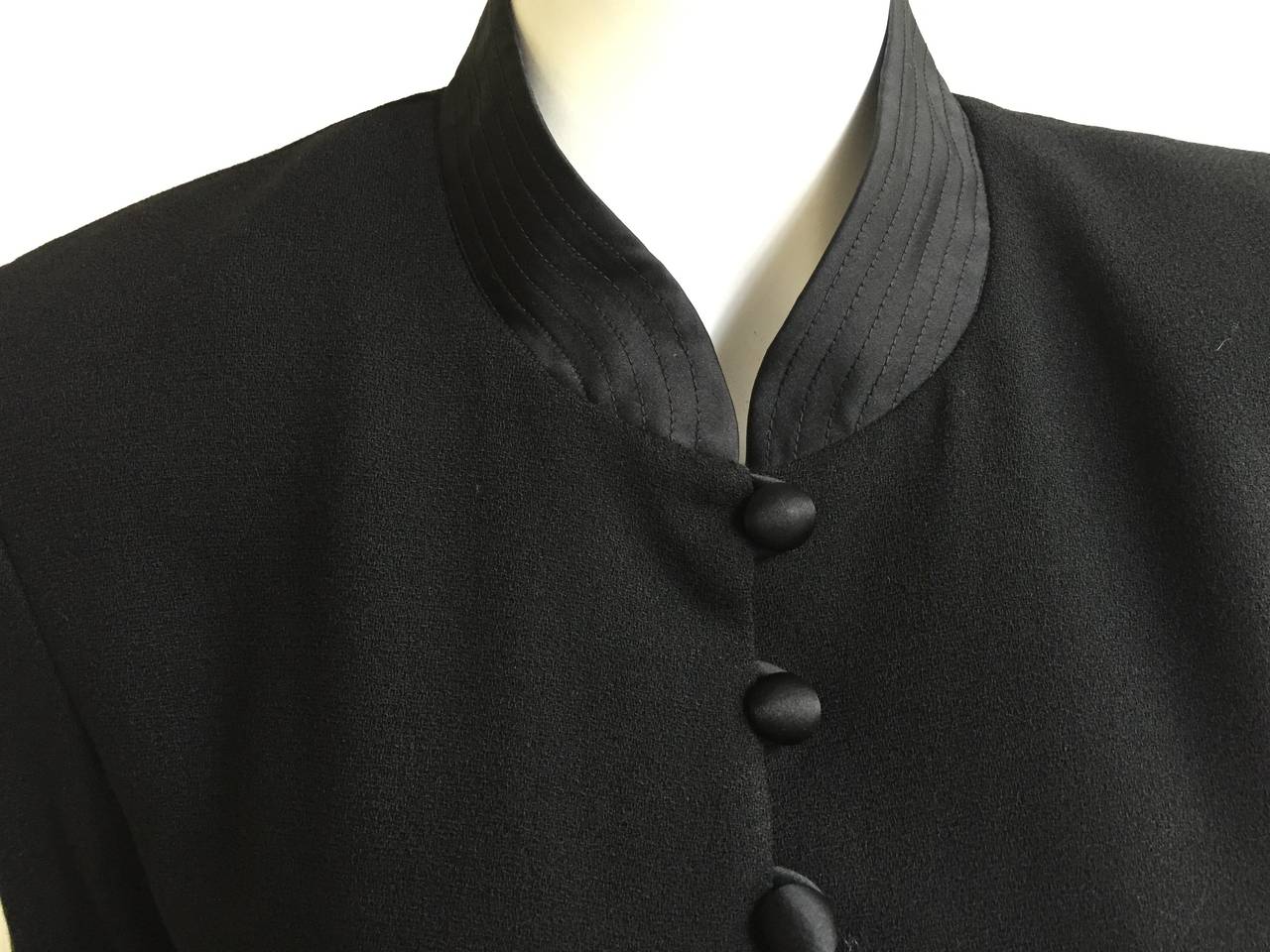 Scaasi 80s long black wool jacket size 10. For Sale at 1stdibs