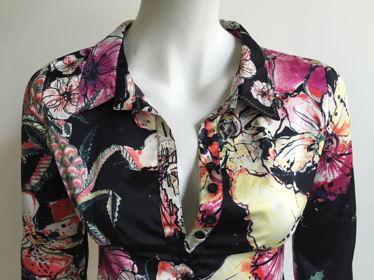 Just Cavalli Floral Stretch Blouse Size Small. 2