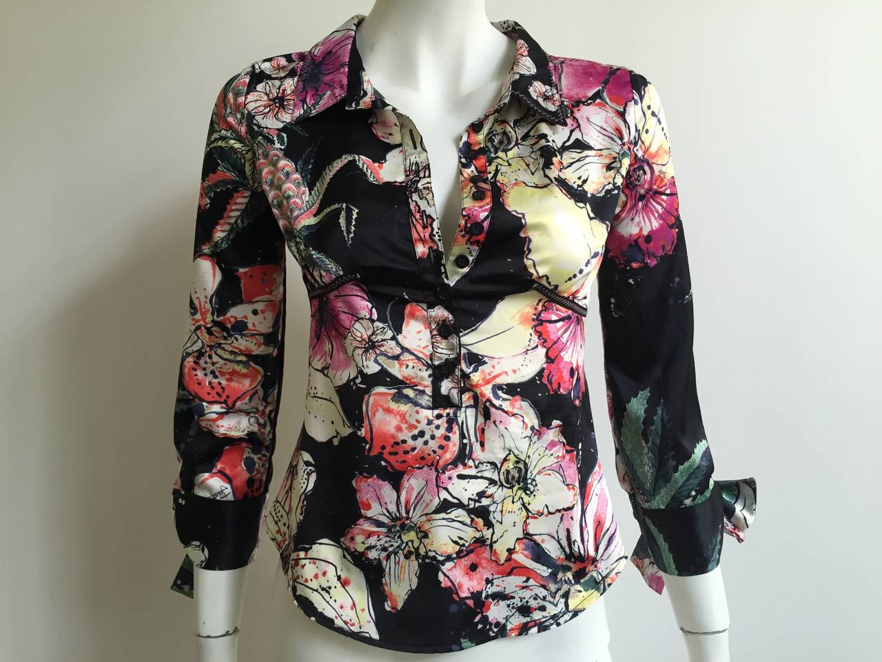 Just Cavalli Floral Stretch Blouse Size Small. 5