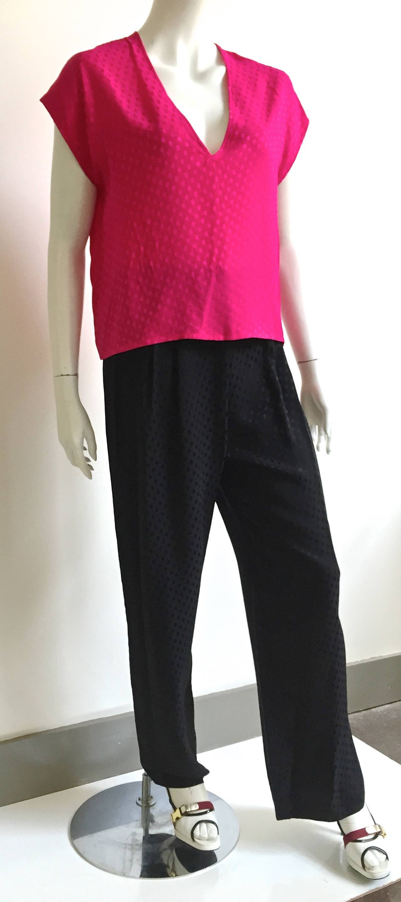 Women's Lillie Rubin 70s Silk Polka Dot Top & Pants Size 6. For Sale