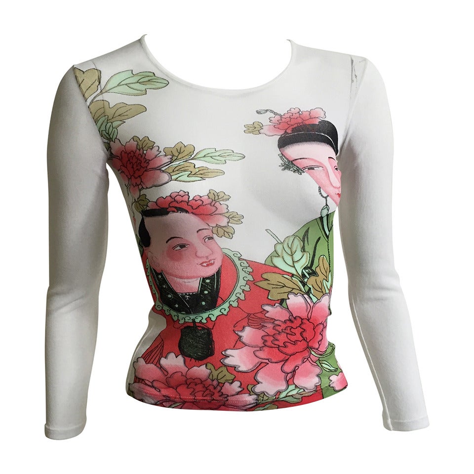 Kenzo Jungle Asian Sheer Long Sleeve Top Size Small. For
