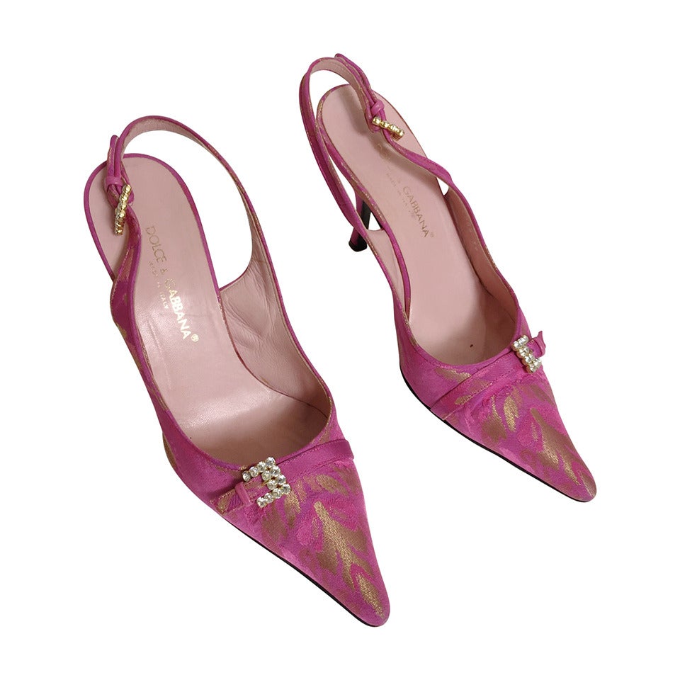 Dolce and Gabbana pink tapestry sling back heels size 39. For Sale at ...