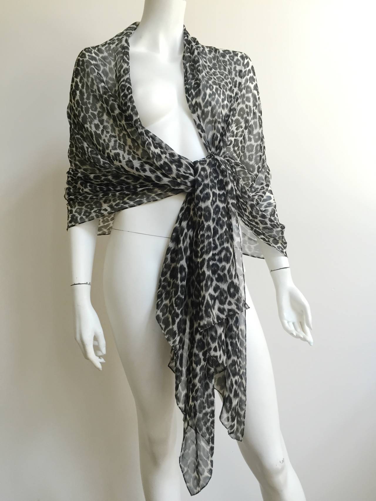 Yves Saint Laurent silk cheetah print long scarf. 3