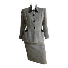 Emmanuelle Khanh Paris 1995 Wool & Velvet Skirt Suit Size 6.