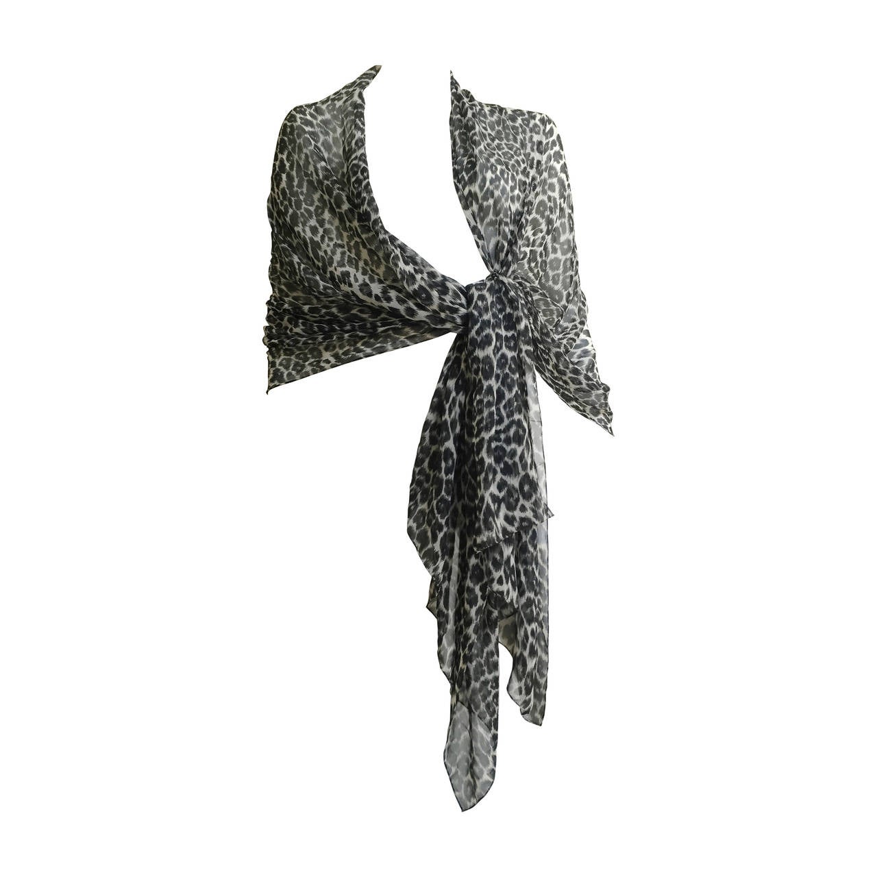 Yves Saint Laurent silk cheetah print long scarf.