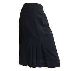 Retro Chanel Black Pleated Wool Skirt Size 10.